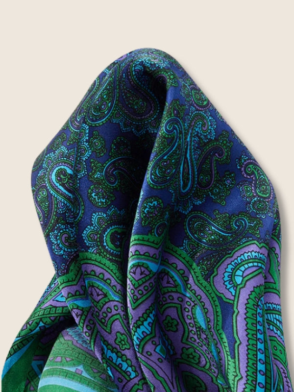 Dark Green Paisley Silk Pocket Square
