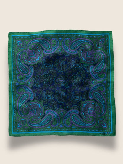Dark Green Paisley Silk Pocket Square
