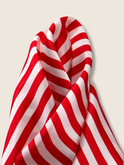 Dark Red Striped Silk Pocket Square
