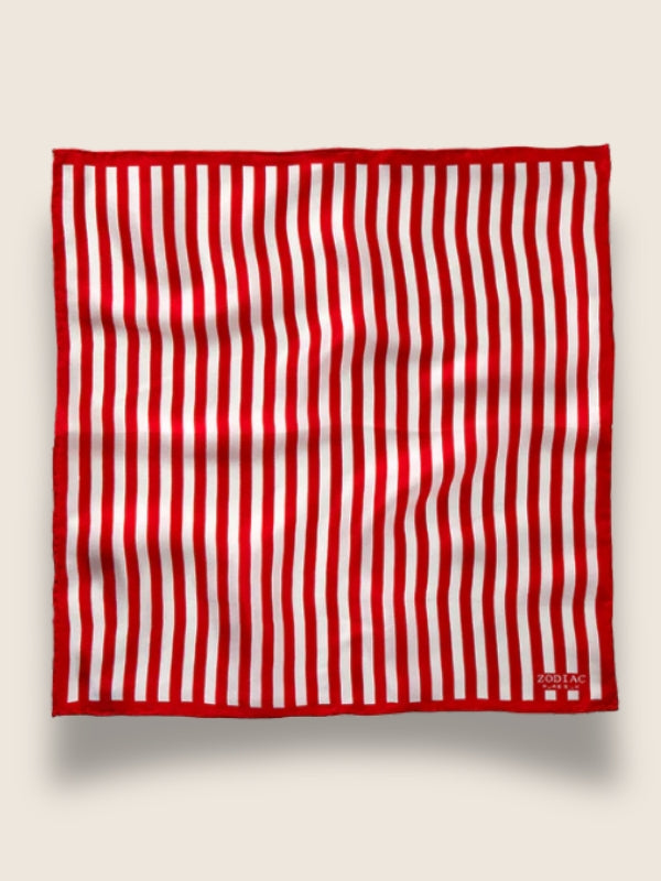 Dark Red Striped Silk Pocket Square
