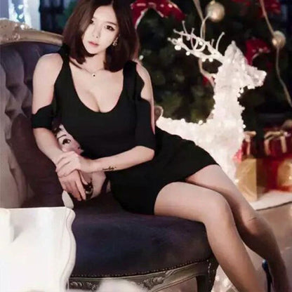 Dazzling Low Cut Off Shoulder Base Mini Skirt Dress