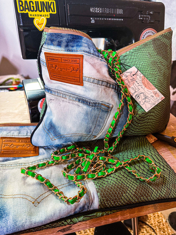 Denim Money Green Clutch image 0