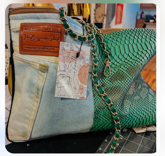 Denim Money Green Clutch image 1