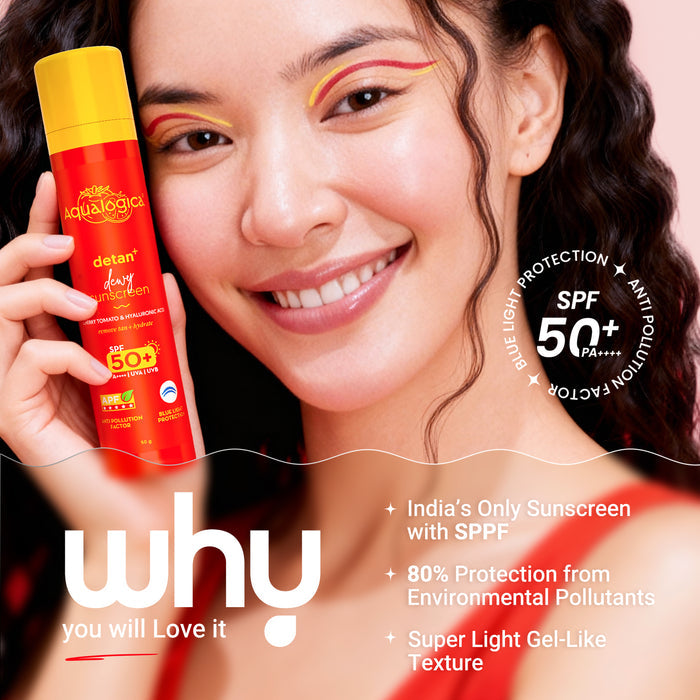 Detan sunscreen why love it SPF model applying