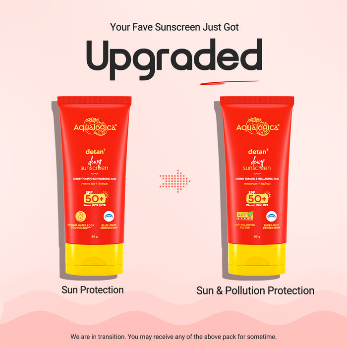 Detan sunscreen upgraded SPF 50 blue light shield