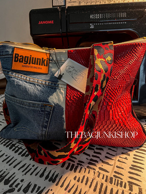 Dirty Red Denim Clutch image 0
