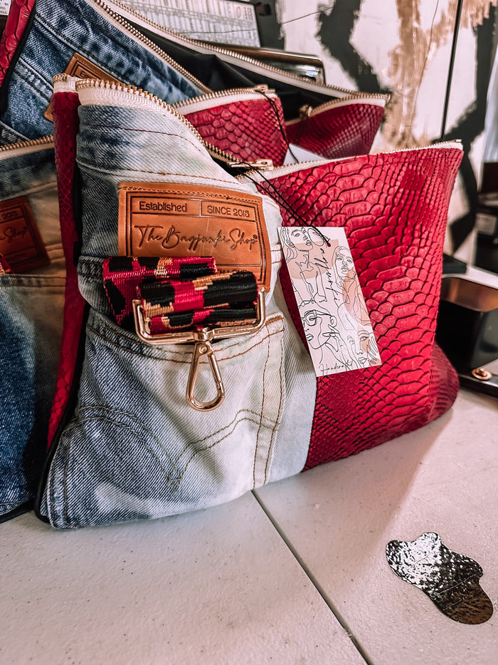 Dirty Red Denim Clutch image 1