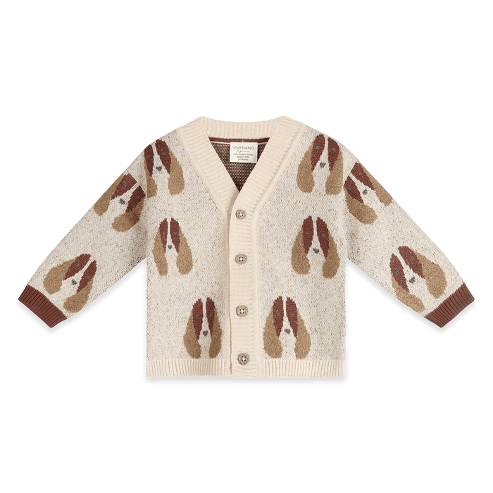 Dog Jacquard Knit Baby Cardigan, Organic Cotton