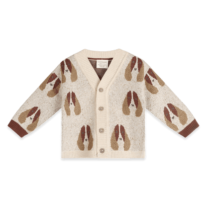 Dog Jacquard Knit Baby Cardigan, Organic Cotton