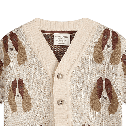 Organic Cotton Dog Jacquard Knit Baby Cardigan, Detail