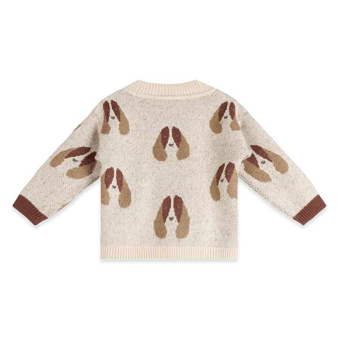 Organic Cotton Dog Jacquard Knit Baby Cardigan, Back