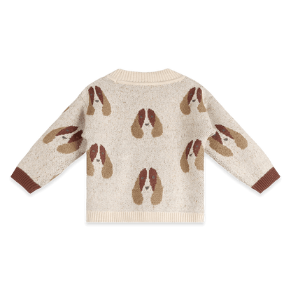 Organic Cotton Dog Jacquard Knit Baby Cardigan, Back