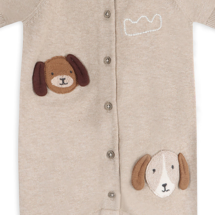 Doggy Applique Baby Knit Romper Detail (Organic Cotton)