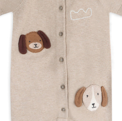 Doggy Applique Baby Knit Romper Detail (Organic Cotton)