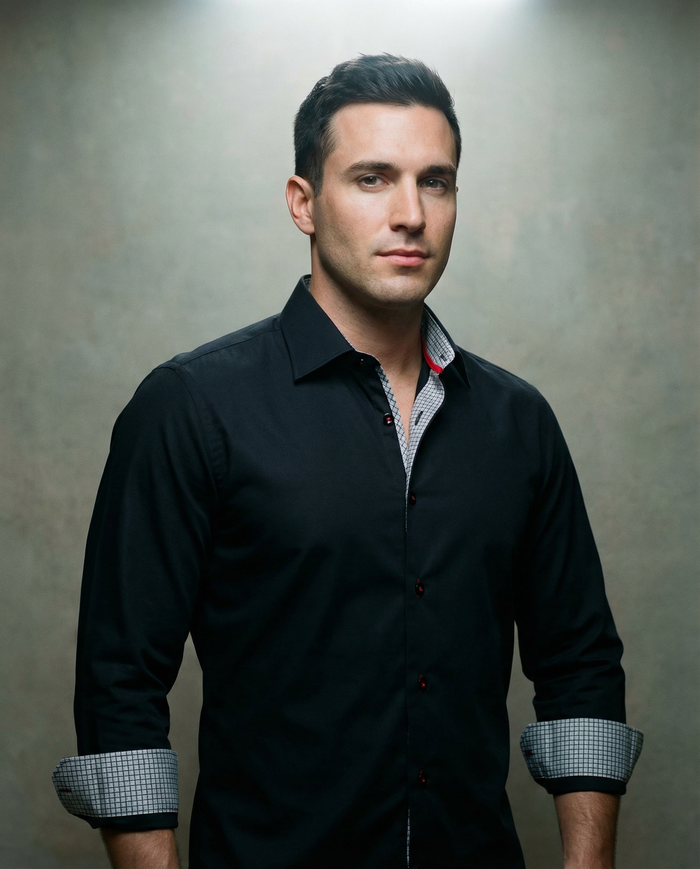 Donny// Fitted Cotton Knit-Stretch Button-Up Shirt w/Contrast Details - Black
