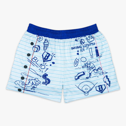 White shorts with “Doodle” design — front view