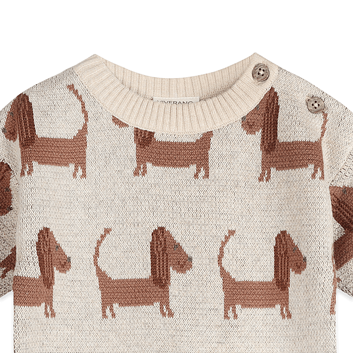 Organic Cotton Doxie Dog Jacquard Knit Baby Pullover, Detail