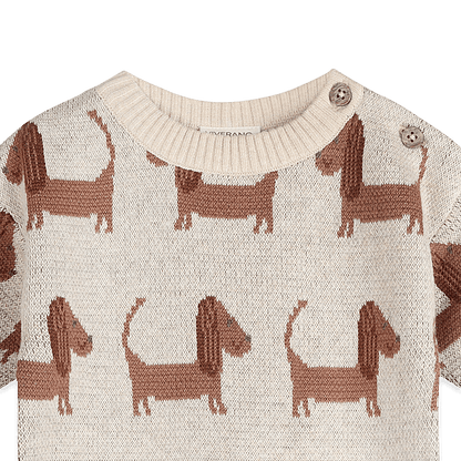 Organic Cotton Doxie Dog Jacquard Knit Baby Pullover, Detail