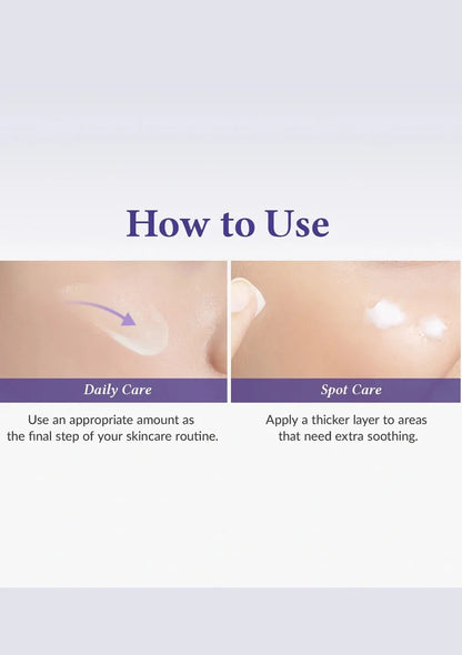 Instructions on how to use a skincare product with text and images of skin care application.