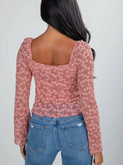 Drawstring Knot Detail Floral Lace Blouse