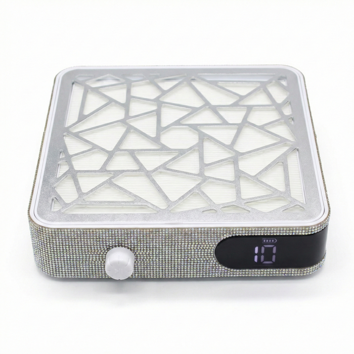 A007S Strong Nail Dust Collector with Filter | Dust extractor fan for nail filing with Digital display and with geometric design on a white background
