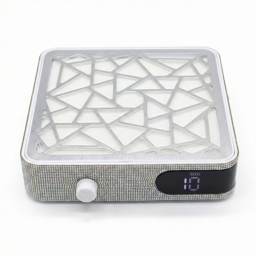 A007S Strong Nail Dust Collector with Filter | Dust extractor fan for nail filing with Digital display and with geometric design on a white background