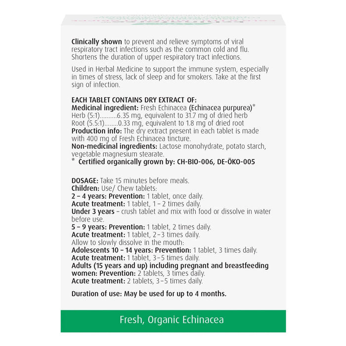 Box of A. Vogel Echinaforce Cold & Flu Tablets Back