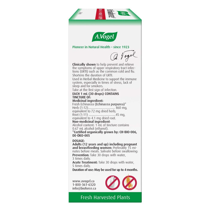 Box of A. Vogel Echinaforce Cold & Flu Tincture Back