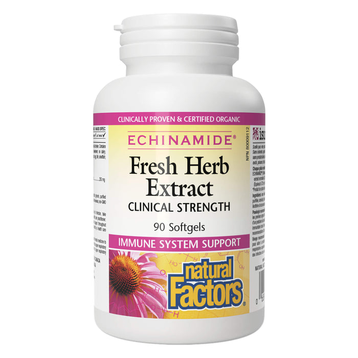 Bottle of Natural Factors Echinamide Fresh Herb Extract Clinical Strength 90 Softgels