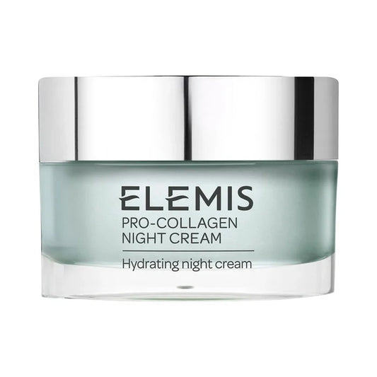 Elemis Pro-Collagen Anti-Aging Night Cream 50ml jar with sleek packaging, designed to hydrate and reduce wrinkles overnight.