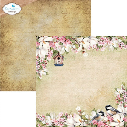Double-sided sheets with unique designs, birds, florals, and delicate patterns in a soft color palette. At Embellish Away in Bowmanville Ontario Canada.