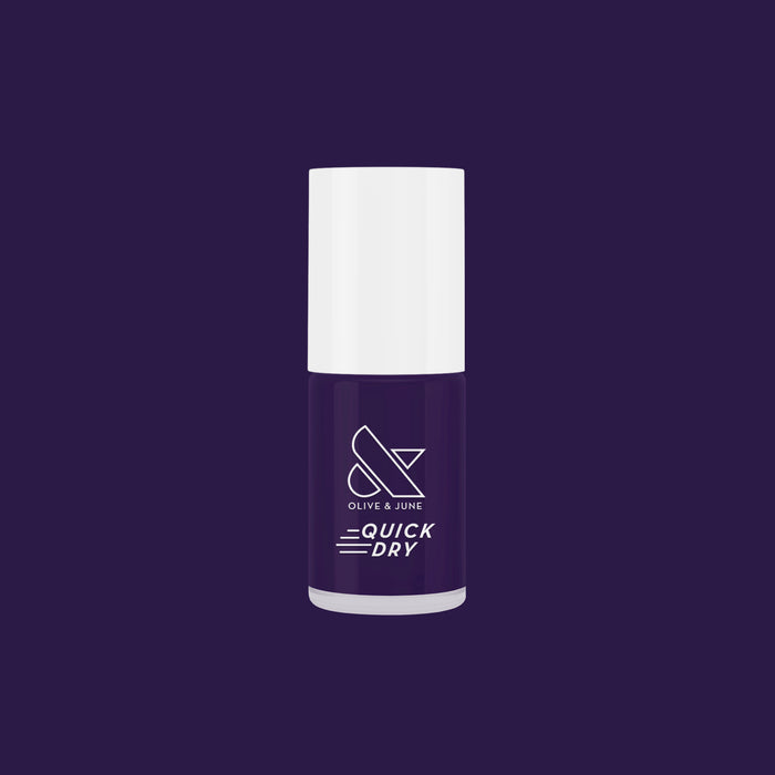 Olive and June Enchanted quick dry polish in dark shimmery violet for long-lasting at-home manicure or mani