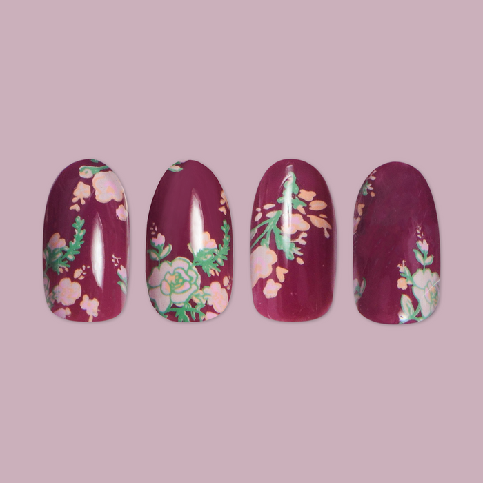 Fall Micro Floral | Oval | Medium press-on nails with oval shape and fall floral patterns for easy at-home mani