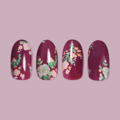 Fall Micro Floral | Oval | Medium press-on nails with oval shape and fall floral patterns for easy at-home mani