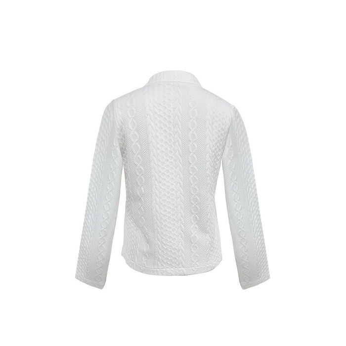 Fashionable Solid Color Textured Fabric Stand Up Collar Jacket