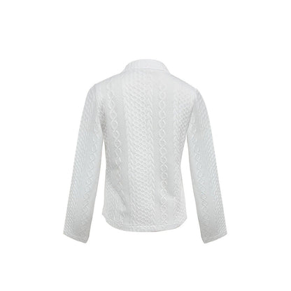 Fashionable Solid Color Textured Fabric Stand Up Collar Jacket