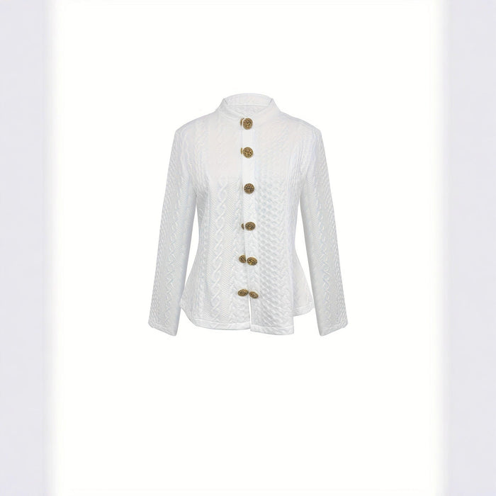 Fashionable Solid Color Textured Fabric Stand Up Collar Jacket