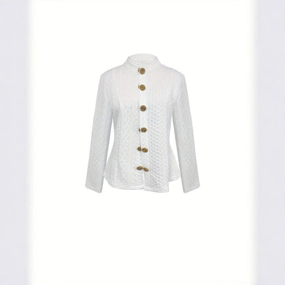 Fashionable Solid Color Textured Fabric Stand Up Collar Jacket