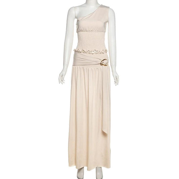 Fashionable Two-Piece Flowy Skirt w/One Shoulder Top Outfit