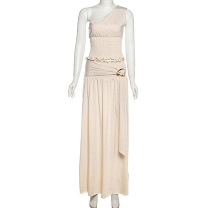 Fashionable Two-Piece Flowy Skirt w/One Shoulder Top Outfit