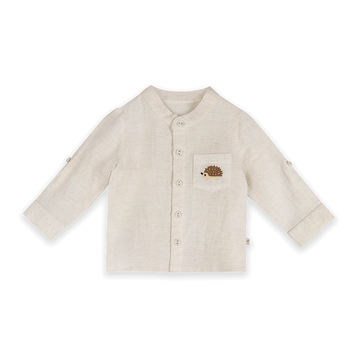 Viverano Felix Hedgehog Embroidered Pocket Baby Shirt & Corduroy Pant Set (Organic Cotton) - Front