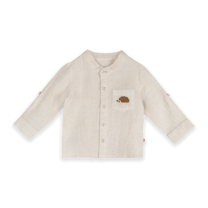 Viverano Felix Hedgehog Embroidered Pocket Baby Shirt & Corduroy Pant Set (Organic Cotton) - Front