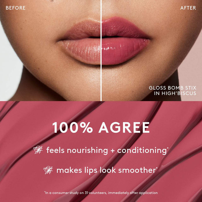 Fenty Beauty Gloss Bomb Stix high-shine gloss sticks in various shades, featuring sleek packaging and vibrant color swatches.