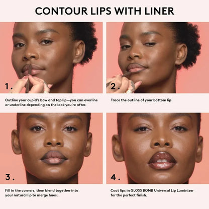 Fenty Beauty Trace'd Out Waterproof Lip Liner pencil in various shades, featuring a close-up of the longwear, smudge-proof design.