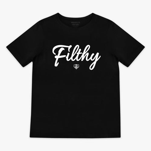 Black and white Filthy youth graphic tee — front view