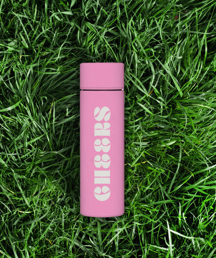 Soiree-Sisters Cheers Flask with engraved design, stainless steel body, and compact size for on-the-go drinks.