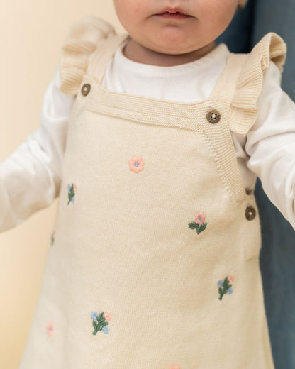 Floral Embroidered Baby Knit Tunic Dress Set (Organic Cotton) - Model