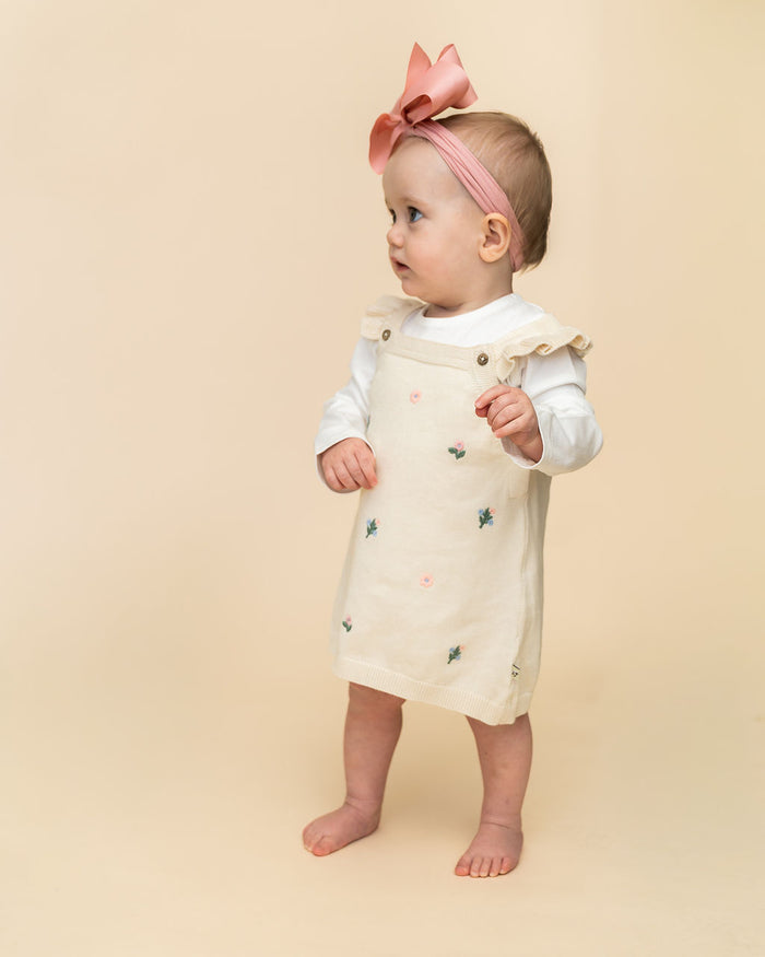 Floral Embroidered Baby Knit Tunic Dress Set (Organic Cotton) - Model