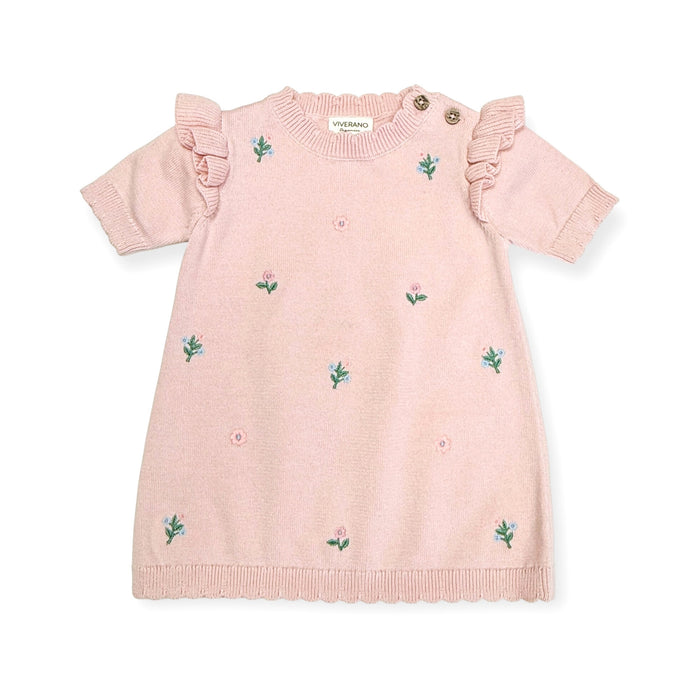 Floral Embroidered Short Sleeve Ruffle Dress (Organic Cotton)