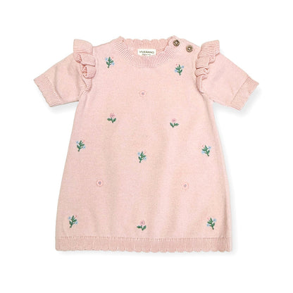 Floral Embroidered Short Sleeve Ruffle Dress (Organic Cotton)